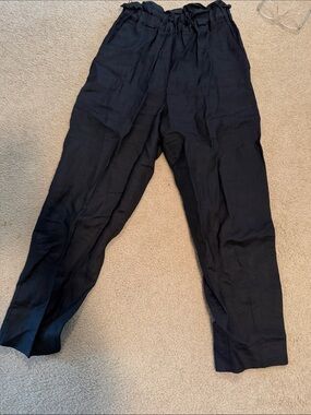 TOTOnKO Black Ladies Linen Tapered Pants S